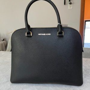 MICHAEL KORS "NWT Cindy" Dome Satchel Bag Black Leather Handbag Authentic